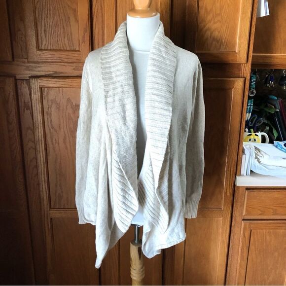 SOFT JOIE Draped Wool Blend Open Cardigan Sweater Heather Cream - XS - Picture 1 of 13